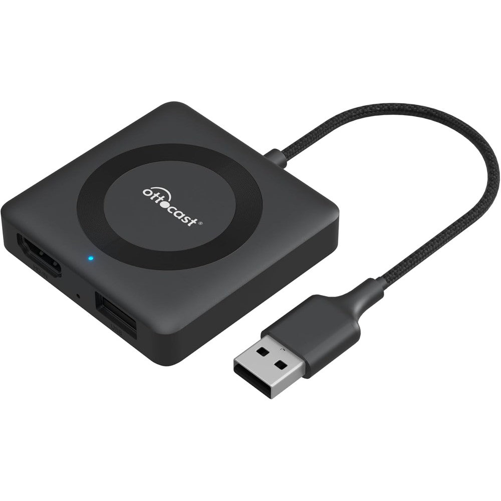 OTTOCAST Car TV Mate Max 4 in 1 wireless adapter front view showing compact black hardware housing