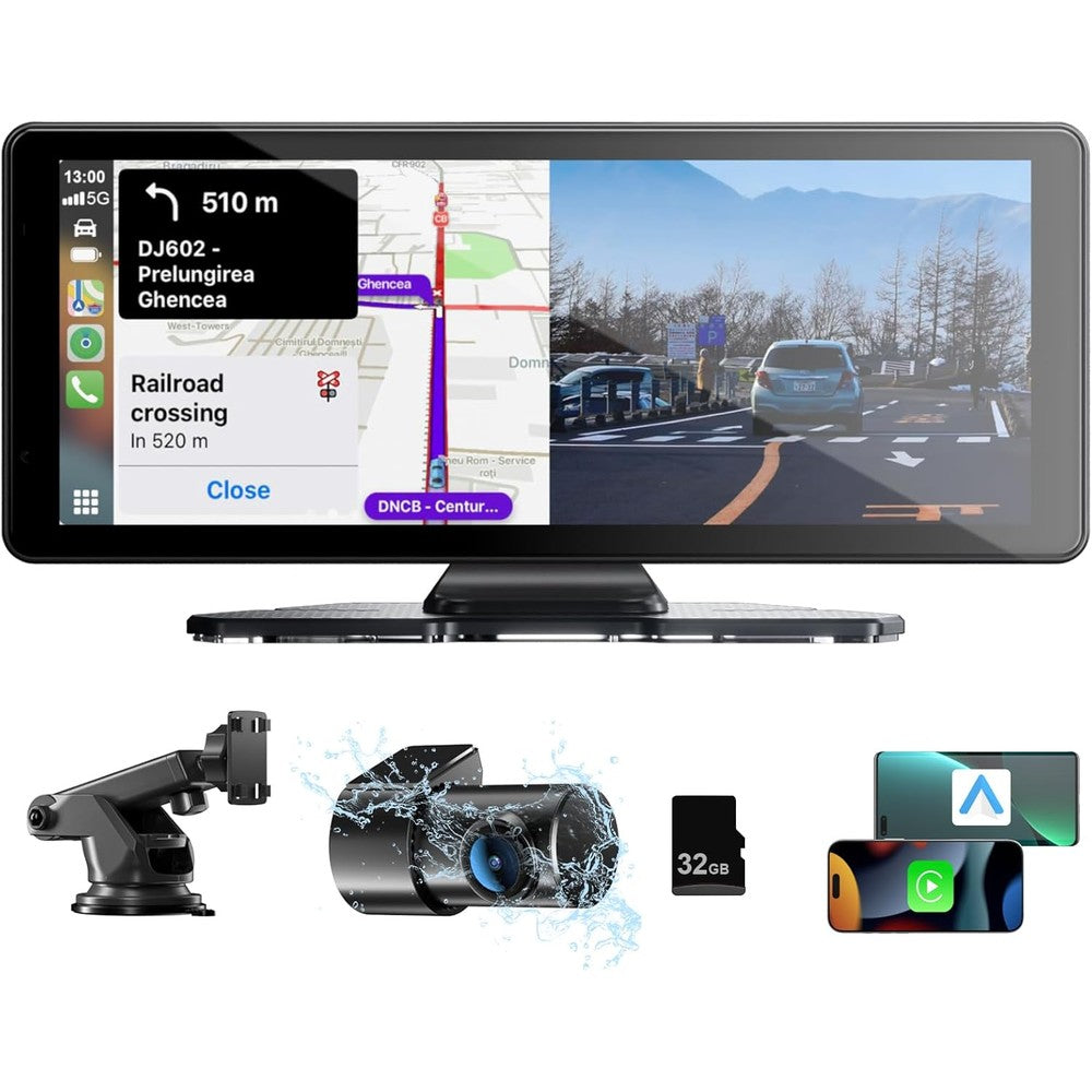 Xroose wireless apple carplay screen front view mounted on car dashboard