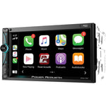 Power Acoustik CPAA-70D double din car stereo displaying the main menu on its touchscreen interface.