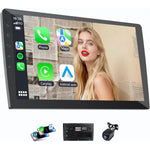 Haudio double din car stereo front view displaying wireless Apple CarPlay navigation screen.