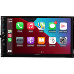 Jensen CAR723W double DIN car stereo front view showing 7 inch touchscreen