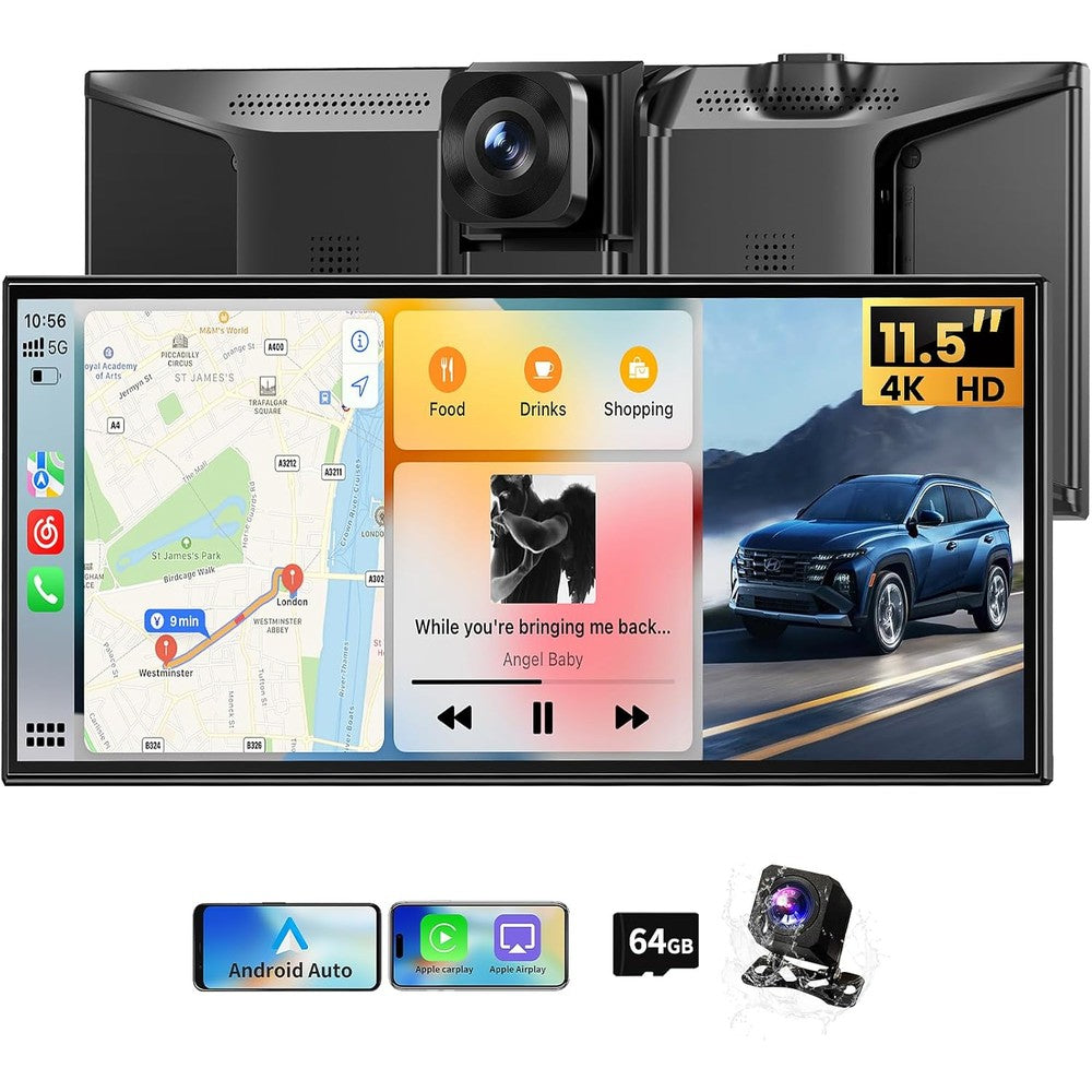 Veralady 11.5 inch wireless Apple CarPlay screen front view dashboard mount