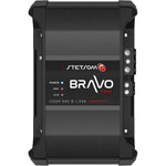 Stetsom Bravo Full 1200 1 Ohm Mono Car Amplifier front view showing premium black finish and digital logo branding.