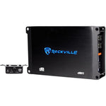 Rockville dB11 1400W Mono Class-D Car Amplifier front view showing the sleek black metallic finish and branding logo.