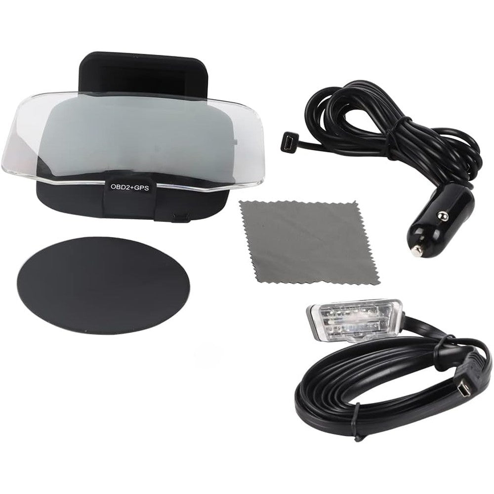 PerGar C1 car head up display front view projecting speed and vehicle diagnostics on dashboard.