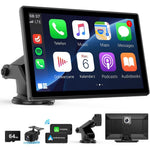 Moeckearla wireless carplay screen 9 inch portable car stereo front view displayed on a vehicle dashboard running GPS navigation maps