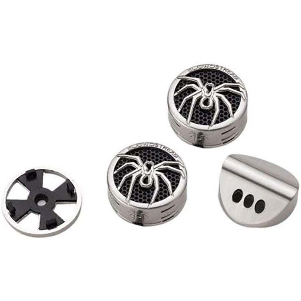 Soundstream TWS.4 1 Inch Niobium Micro Dome Tweeters front view showing polished aluminum spider web grill design
