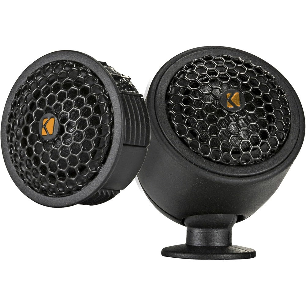 Kicker KS Series 51KST2504 one inch car audio tweeters front view showing protective honeycomb grilles.