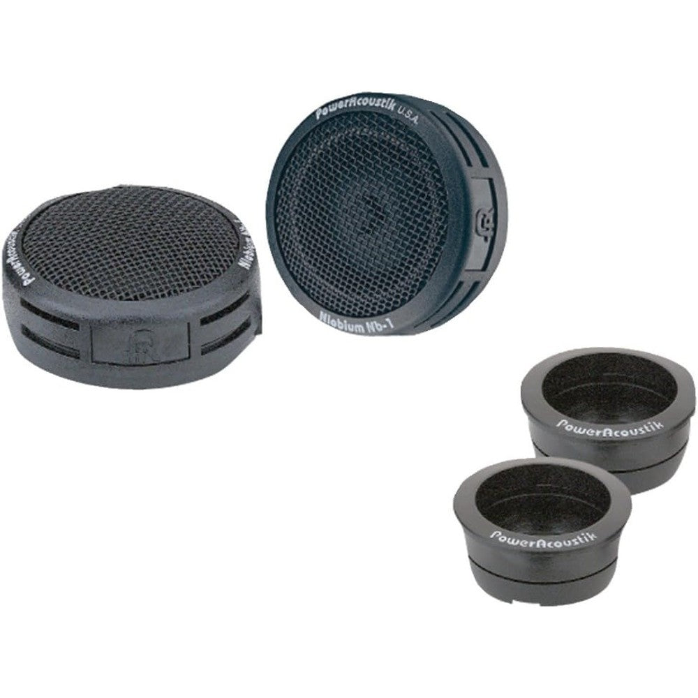 Power Acoustik NB2 3 way tweeters front view showing black polypropylene dome