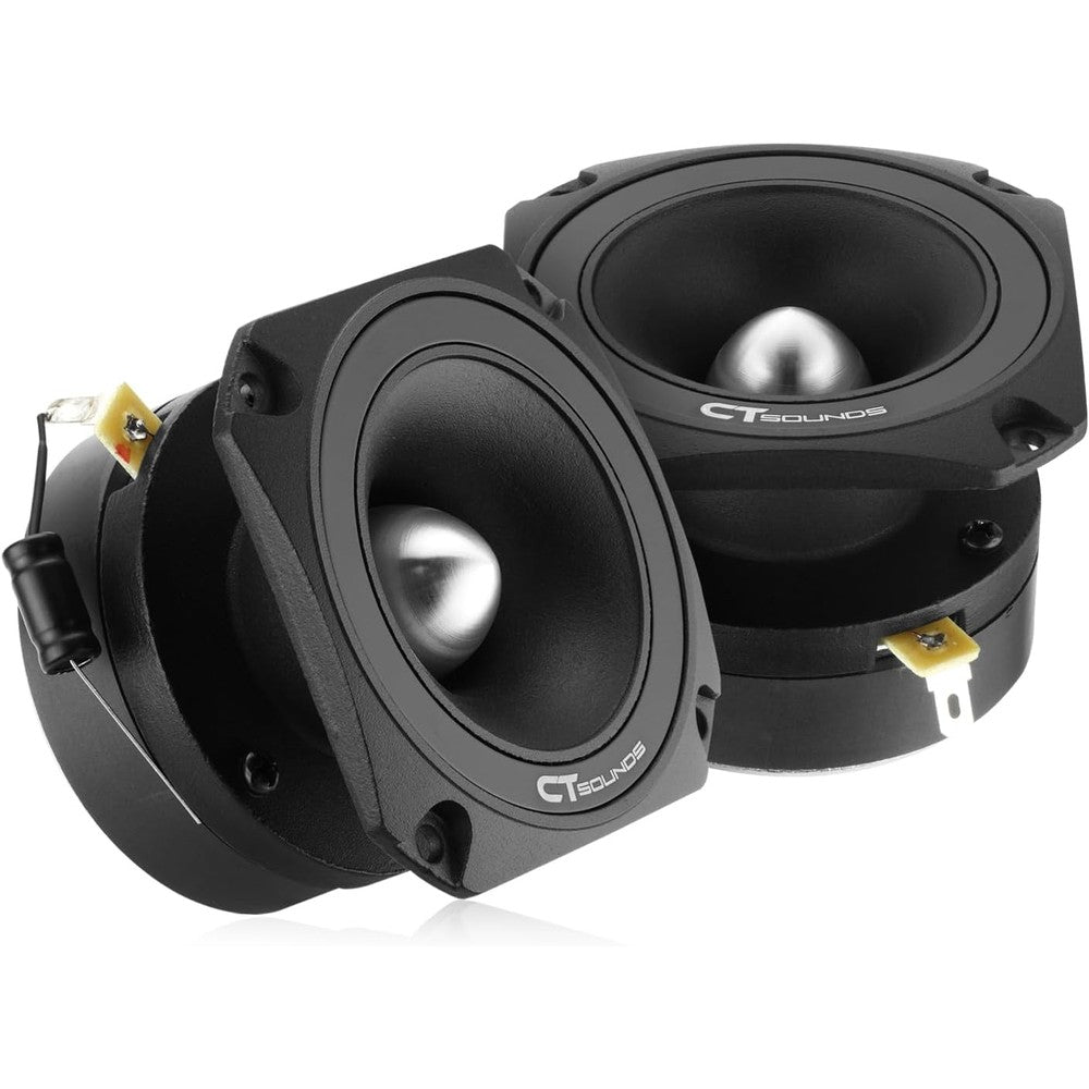 CT Sounds TX-35A super tweeters pair front view showing the custom bullet phase plug design.