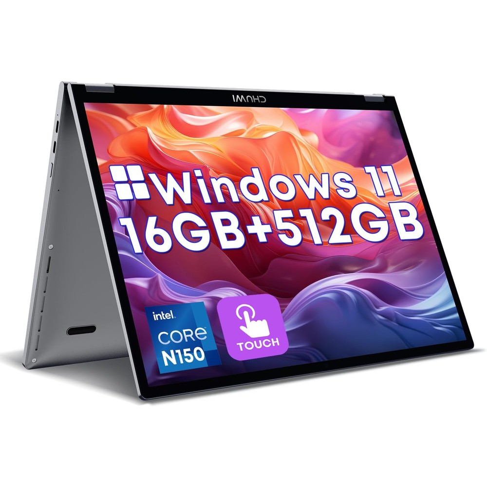 CHUWI MiniBook X 2-in-1 laptop front view showing the 10.51 inch touchscreen display.