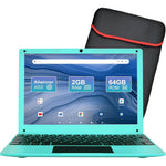 ZHAOHUIXIN mini Android laptop front view showcasing the light blue chassis and keyboard layout.
