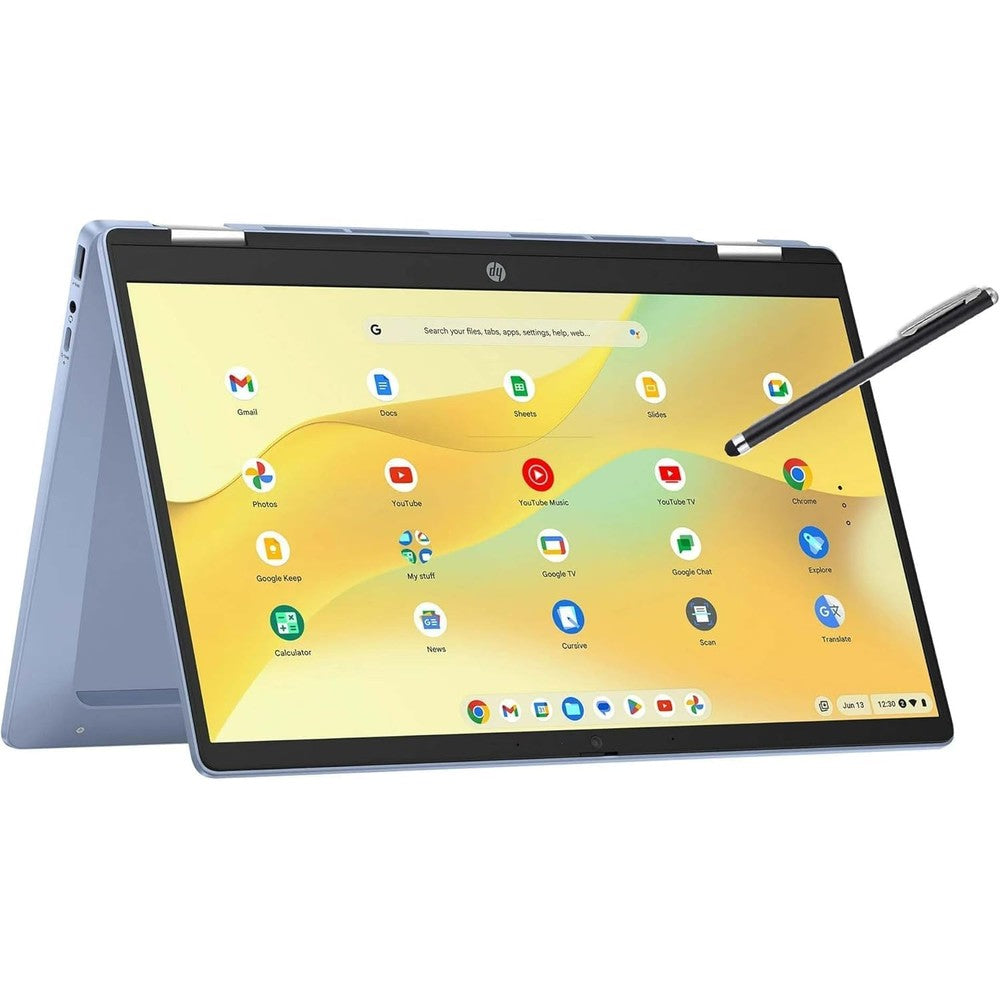 HP Convertible 2-in-1 Chromebook front view showing the vibrant fourteen inch touch display in laptop position