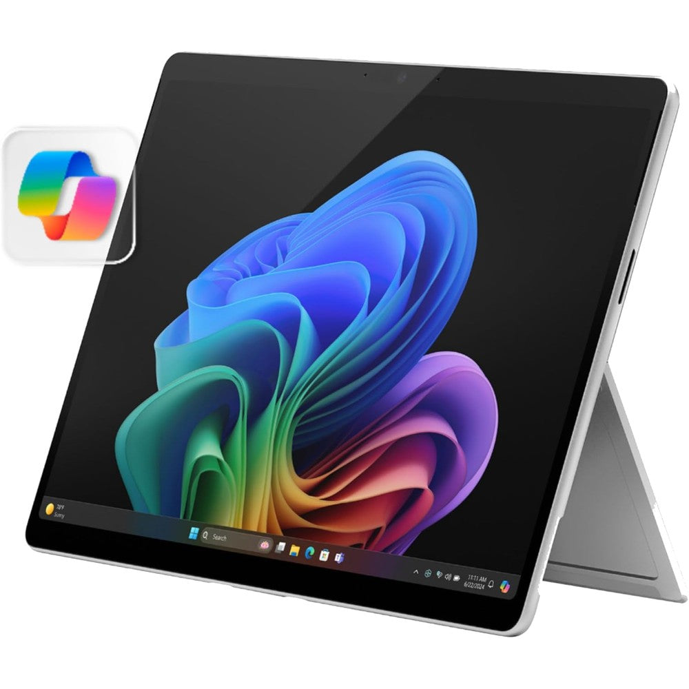 Microsoft Surface Pro 11th Edition front view showing the 13 inch OLED touchscreen display in Platinum finish.