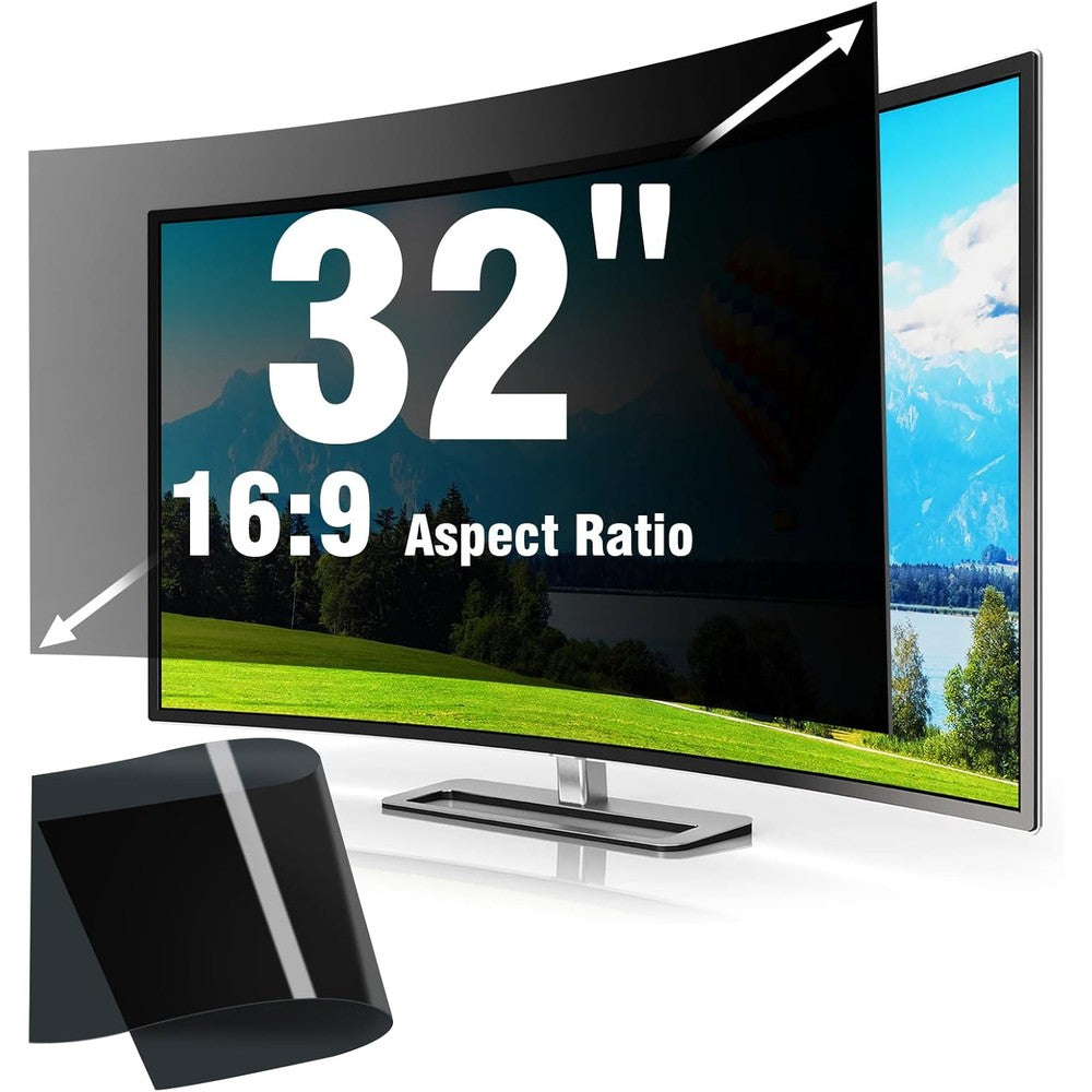 ZpTsarinal 32 Inch Computer Monitor Privacy Screen Filter showing front view transparency and blacked out side view angles