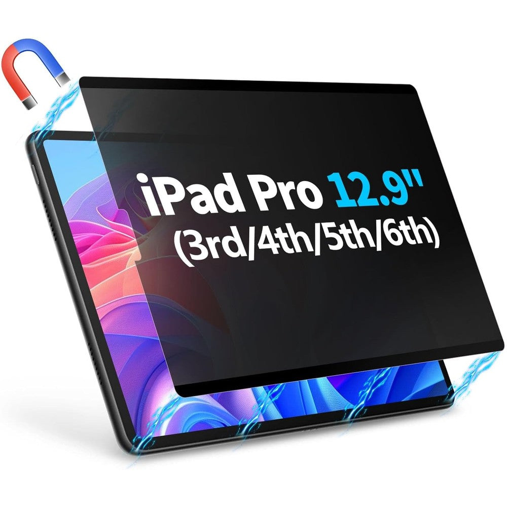 GUDTEKE magnetic privacy screen protector for iPad Pro 12.9 inch showing a secure front view