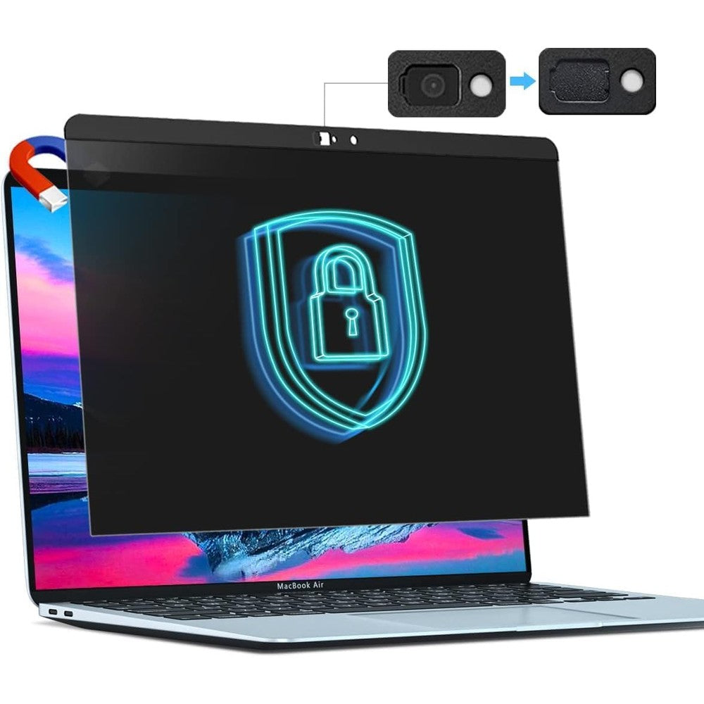 STARY Magnetic Privacy Screen front view on a MacBook laptop showing clear visibility from the center.