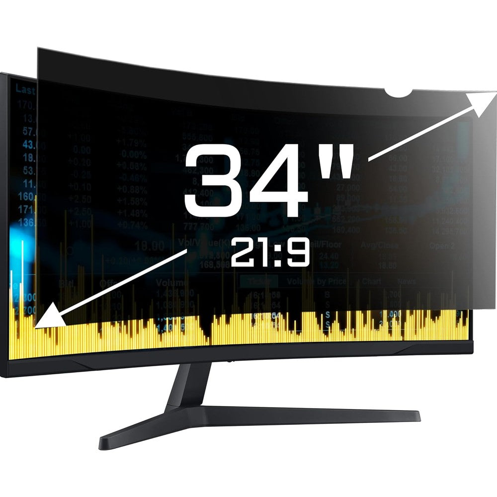 ZYY 34 inch computer privacy screen filter front view on an ultrawide desktop monitor