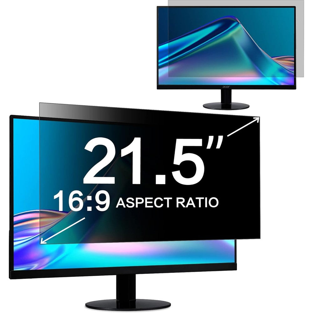 Matte Protected Zoegaa 21.5 Inch Computer Privacy Screen Filter front view on a desktop monitor showing side blackout effect.