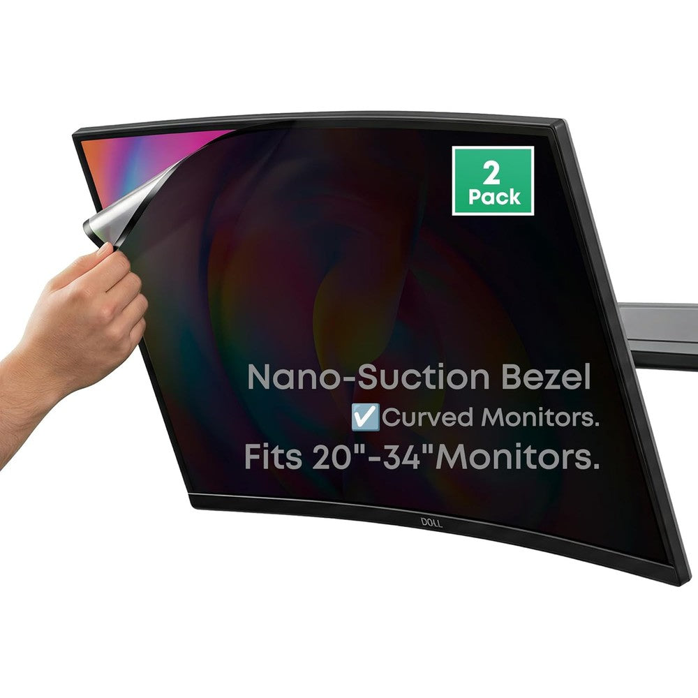 infoWall 27 Inch Computer Privacy Screen Filter front view showing clear frontal display and blacked-out side angle.