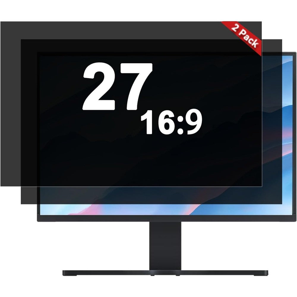 Vxaop 27 inch computer privacy screen filter front view on a widescreen desktop monitor
