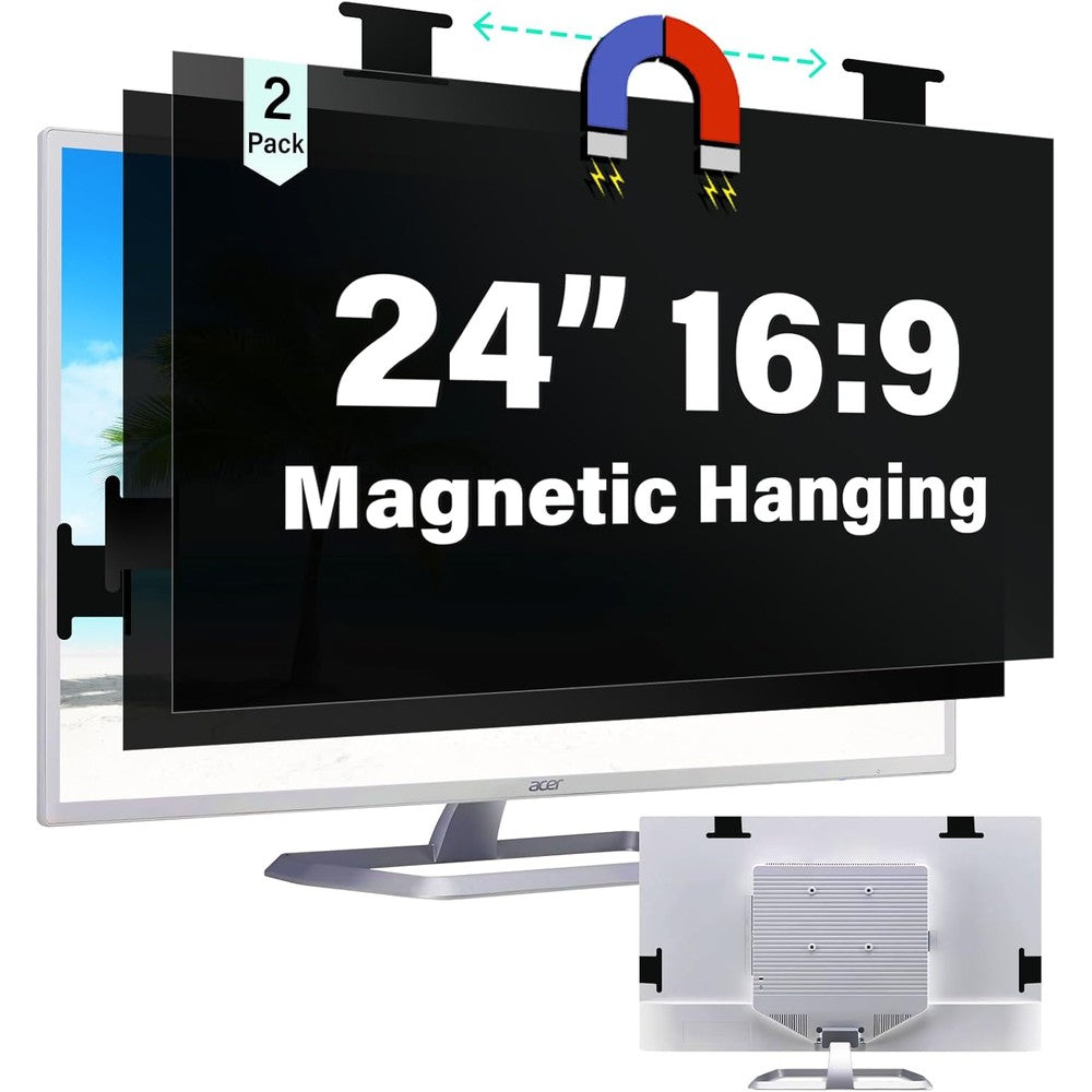 Mansarovar Magnetic Hanging 24 Inch Computer Privacy Screen front view on widescreen desktop monitor