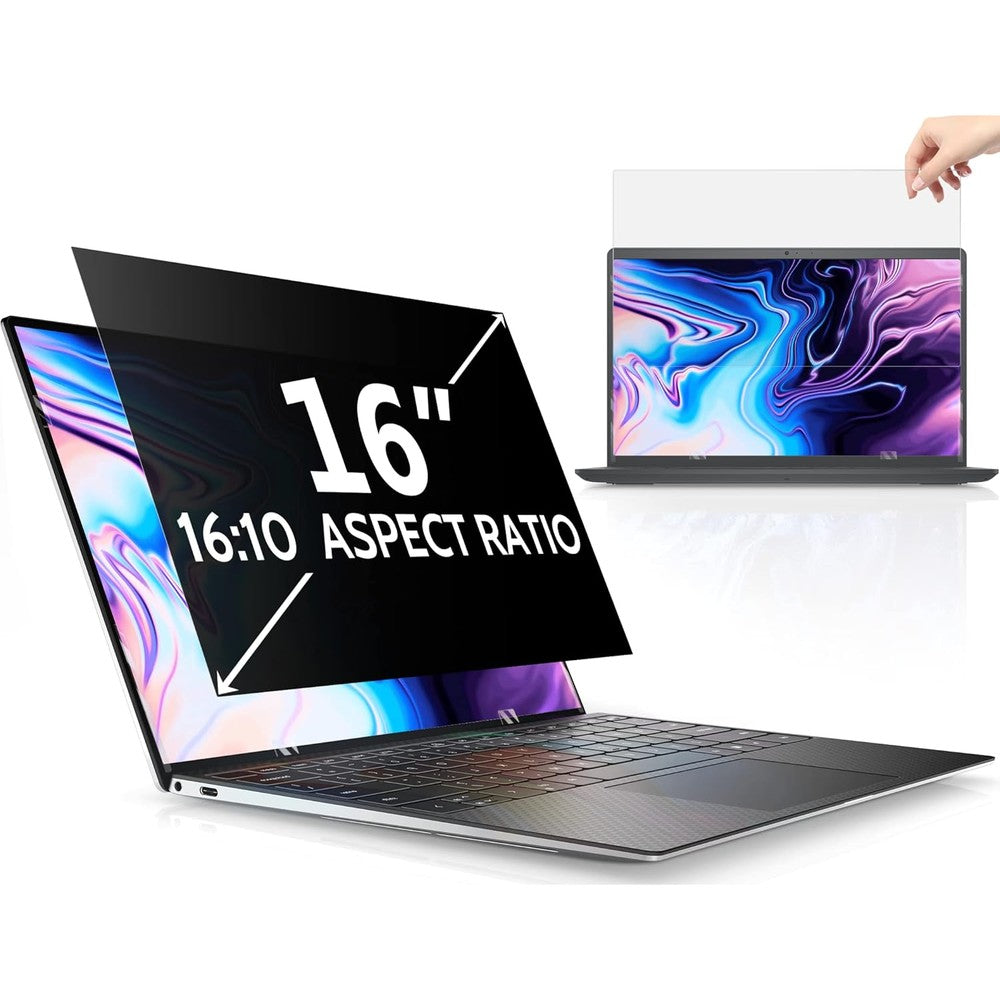 Peslv 16 inch laptop privacy screen protector front view installed on a premium business notebook computer