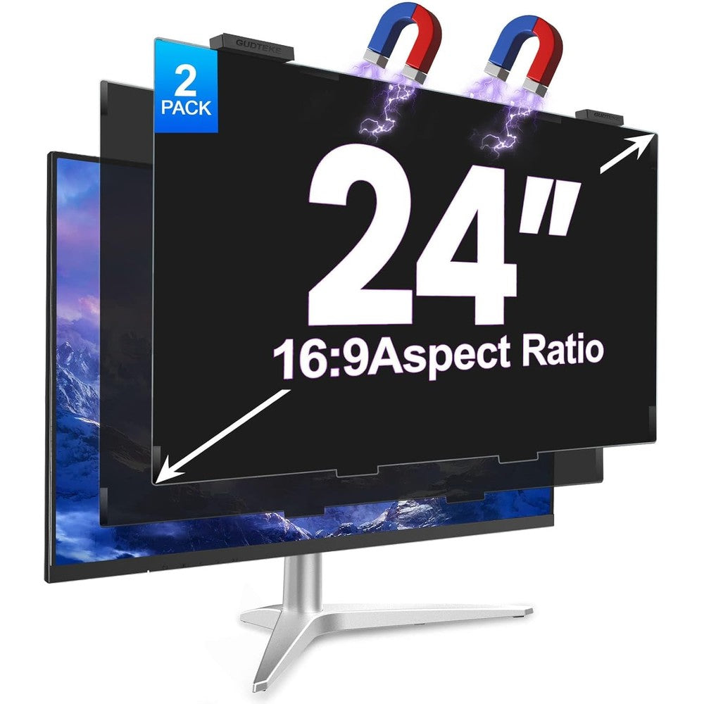 GUDTEKE magnetic 24 inch privacy screen for computer monitor front view on a desktop display