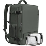 Beraliy Travel Backpack front view in olive green color displaying its multiple utility pockets and premium durable zippers.