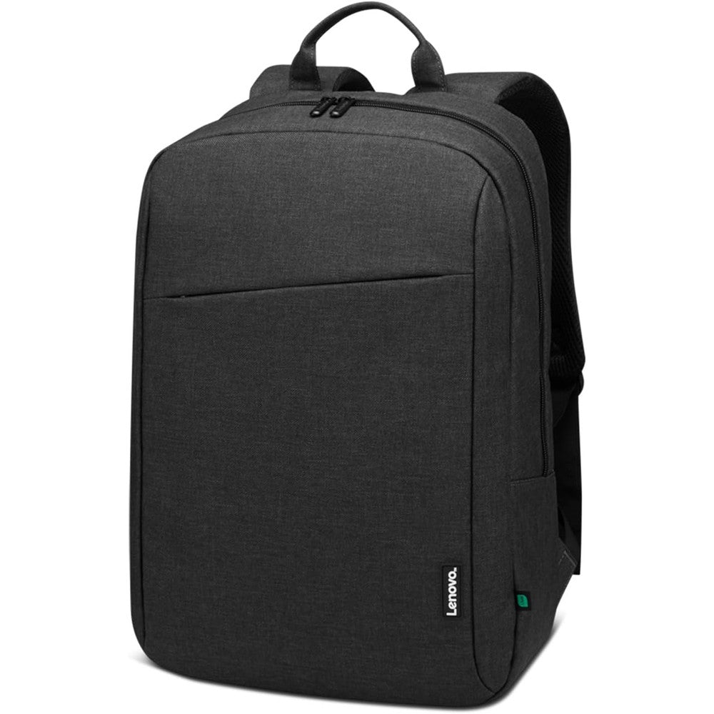 Lenovo ECO laptop backpack B210 black front view showcasing sleek water repellent exterior.