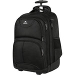 Matein rolling laptop backpack front view in black premium water resistant finish