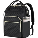 EMPSIGN 17 Inch Laptop Backpack for Women front view showing black quilted design with gold zippers