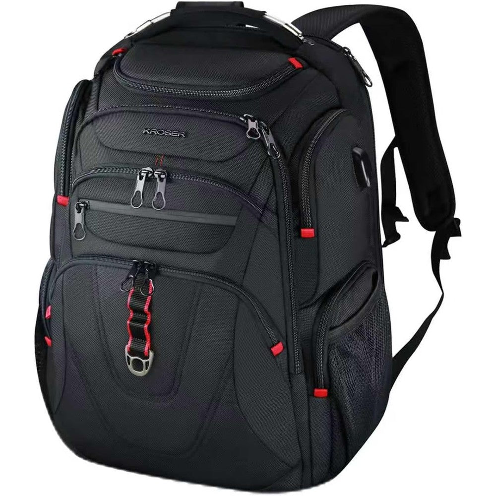 KROSER TSA Friendly Travel Laptop Backpack front view in black fabric