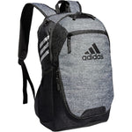 Adidas Stadium Team Sports Backpack in Jersey Onix Grey front view showcasing the iconic logo and spacious multi-compartment design.