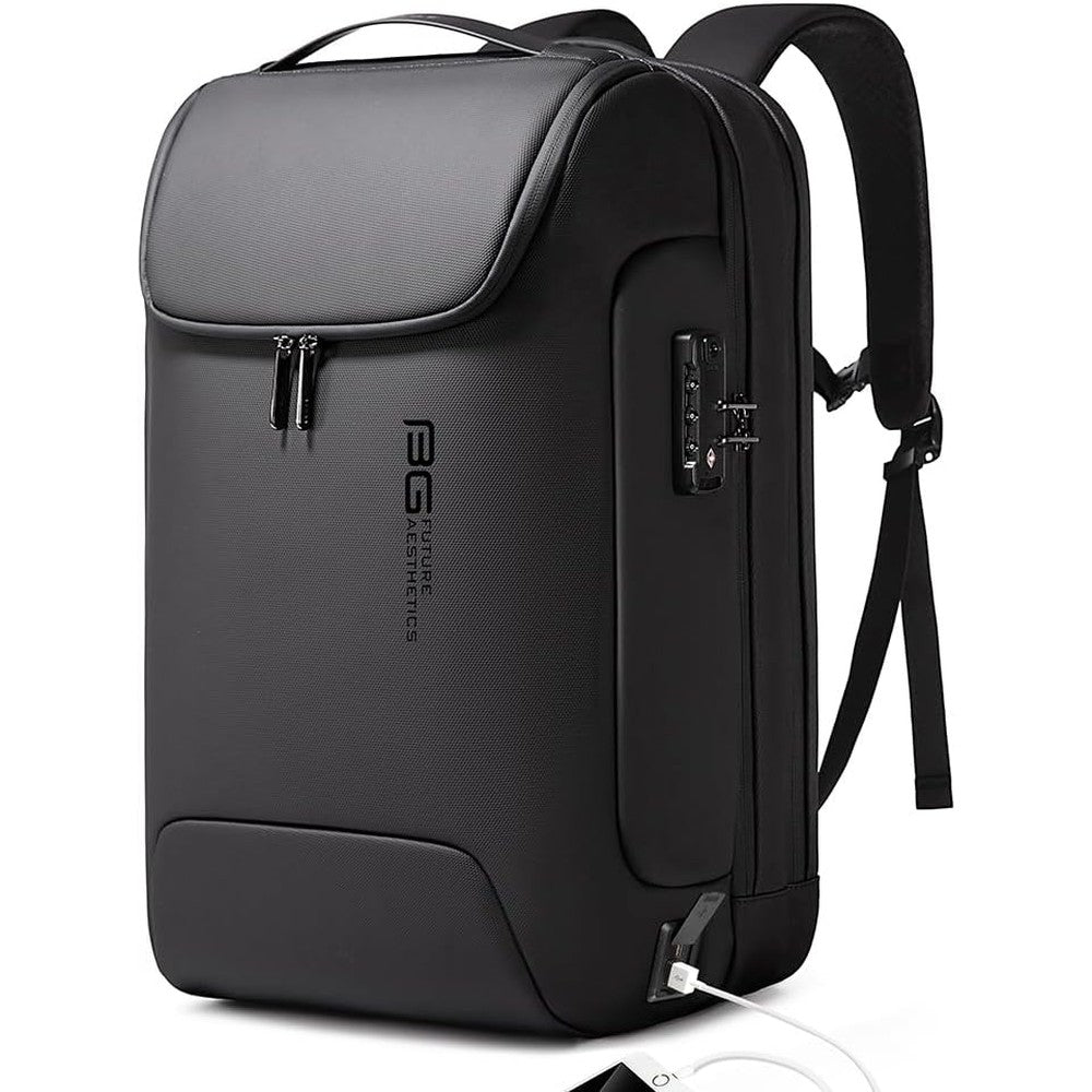BANGE Men's Anti-Theft Waterproof Travel Laptop Backpack front view in black