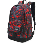 Ricky-H Lifestyle School Backpack front view showcasing the vibrant red and black graffiti pattern.