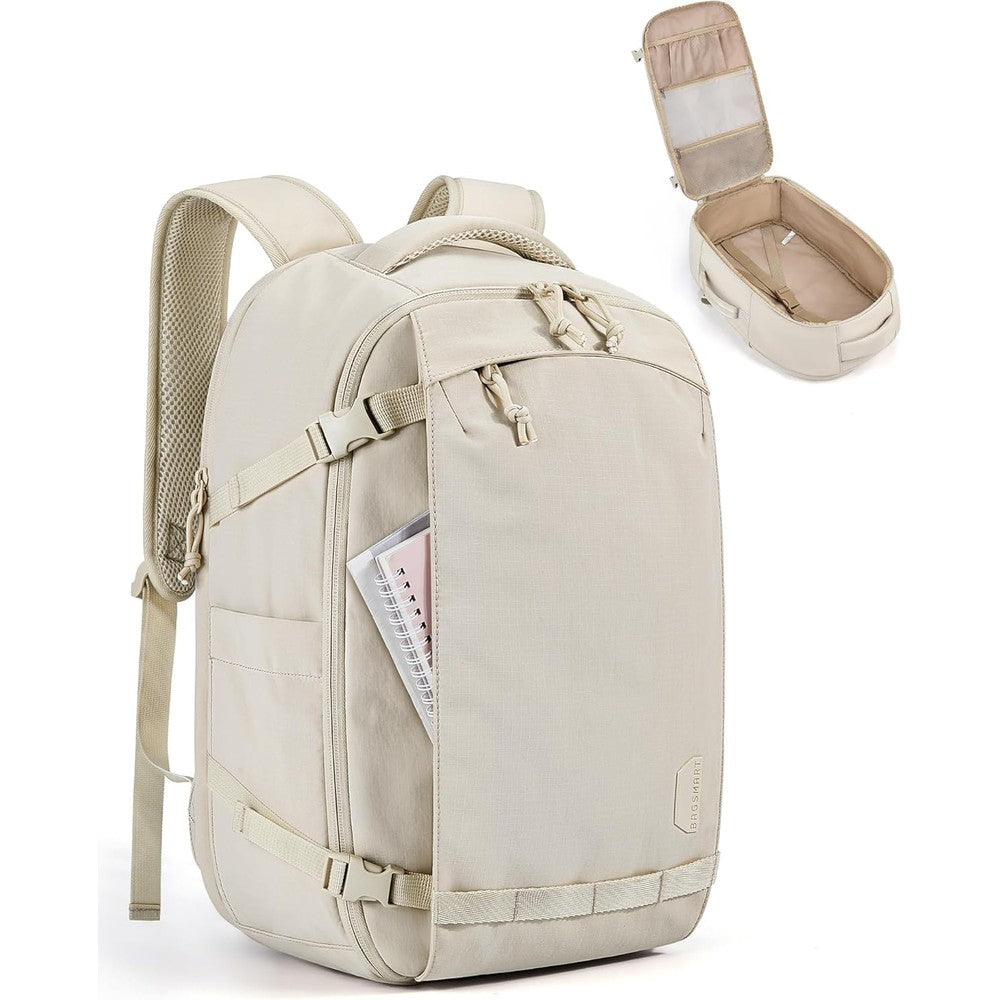 BAGSMART Blast travel backpack for women in beige front view showing water-resistant exterior fabric.