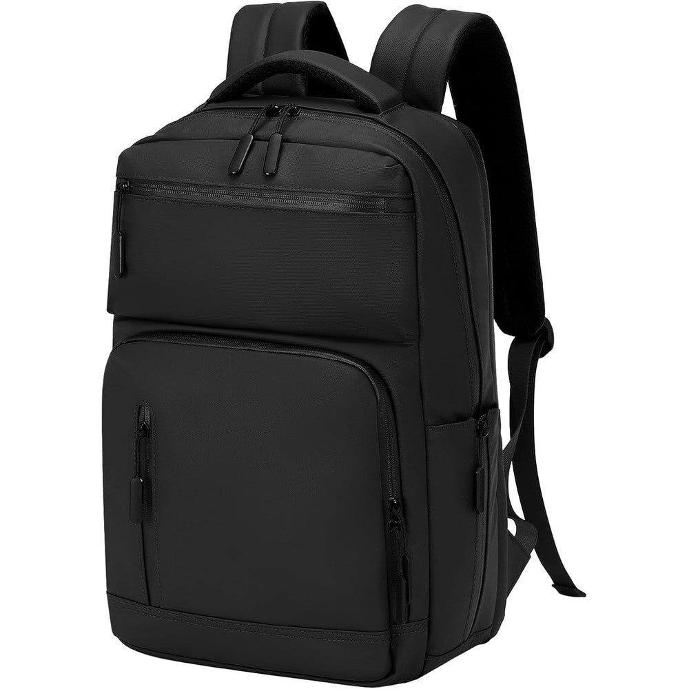 SUIKIHUM waterproof laptop backpack front view in sleek black color