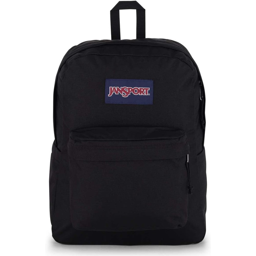 JanSport SuperBreak Plus laptop backpack black front view everyday school bag