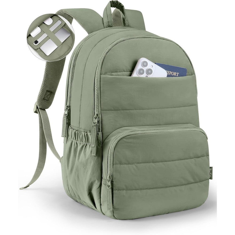 Uselike quilted travel backpack for women front view in olive green