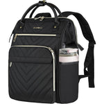 VANKEAN 17 inch laptop backpack front view showing black quilted design and gold zippers.