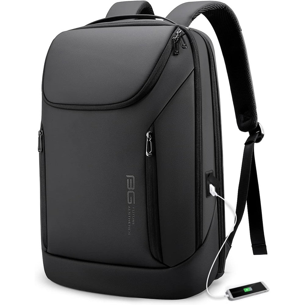BANGE business smart laptop backpack front view showing sleek black waterproof design