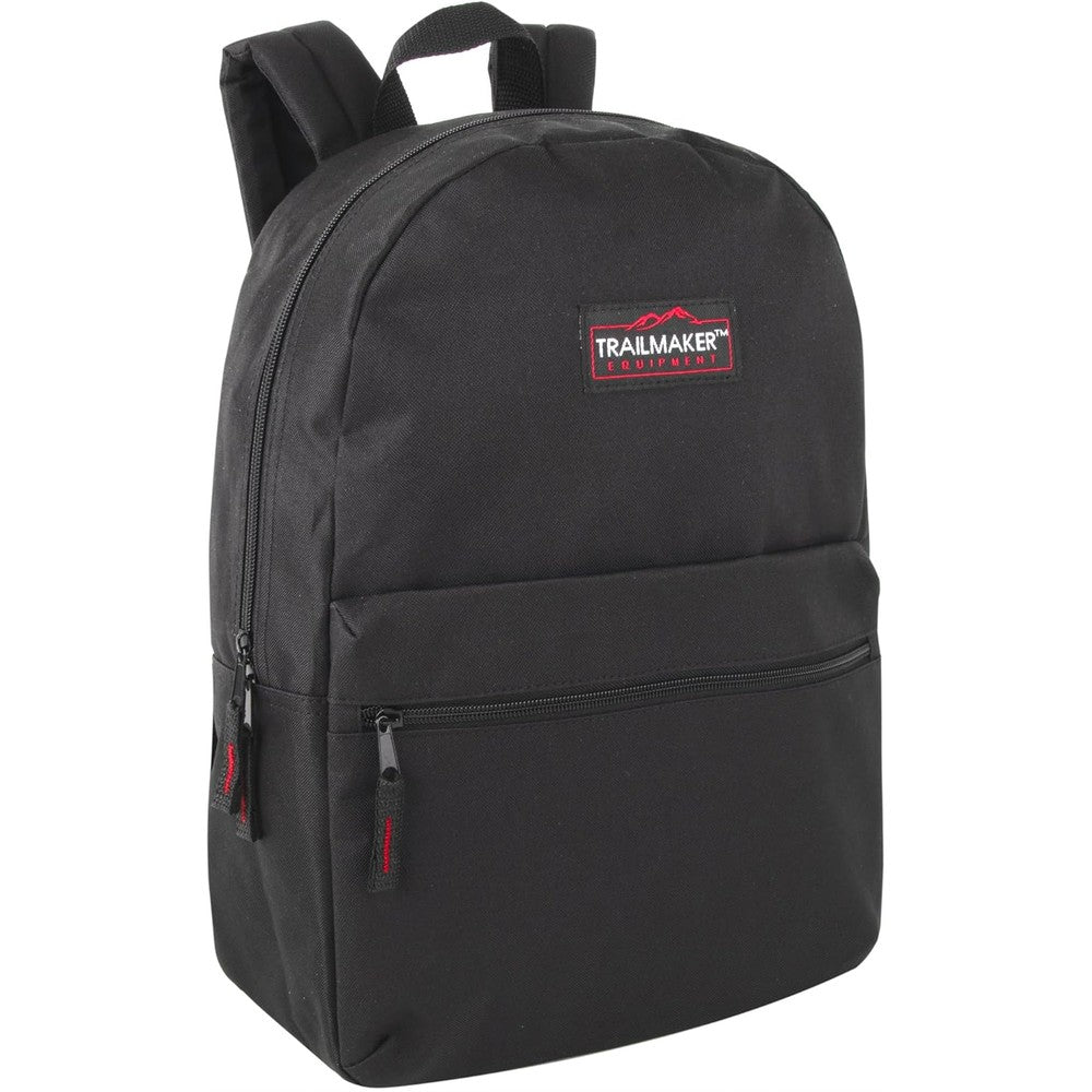 Trail Maker Classic 17 Inch Backpack in solid black showing the front view.