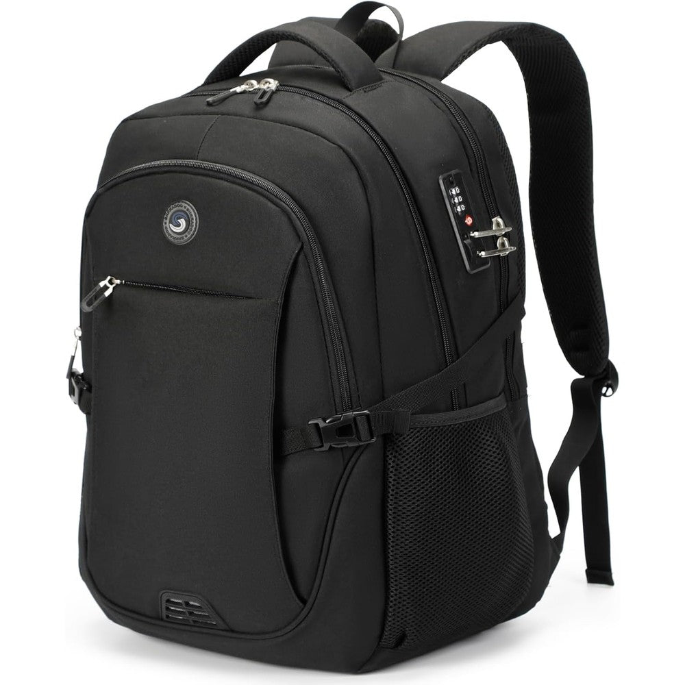 SHRRADOO anti theft laptop backpack in grey front view showcasing its clean minimalist design and durable water resistant nylon material