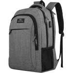 MATEIN travel laptop backpack grey front view showing sleek modern business design.