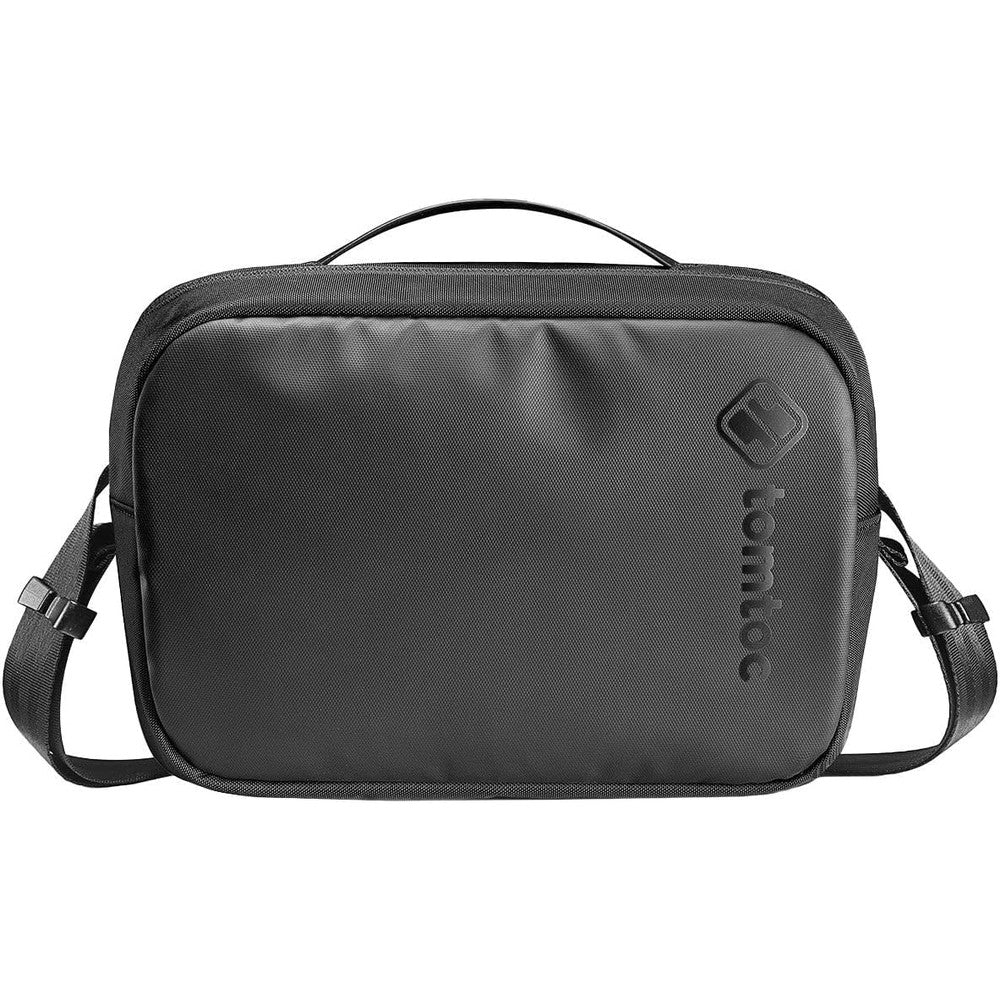 Tomtoc shoulder bag for 11 inch iPad Pro front view with tech accessories