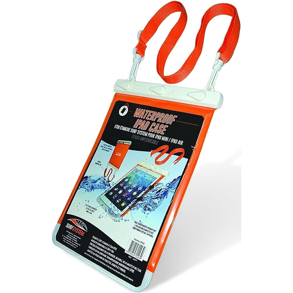 Surf System waterproof orange TPU tablet pouch front view