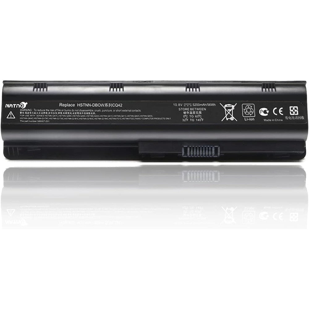 Natno MU06 extended laptop battery front view showing the connector pins and premium black finish