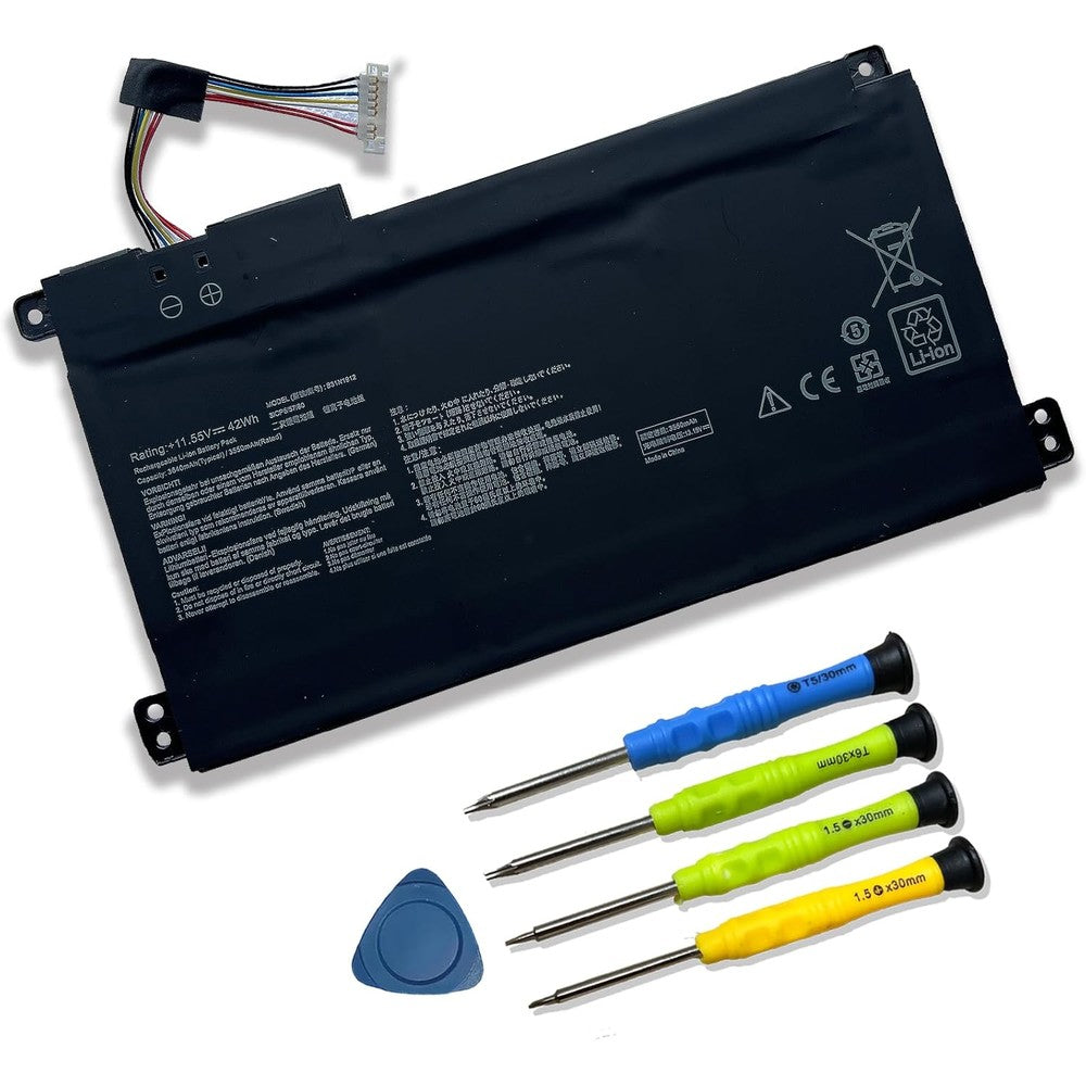 BRTONG B31N1912 laptop battery front view showcasing the sleek black finish and connector pin arrangement.
