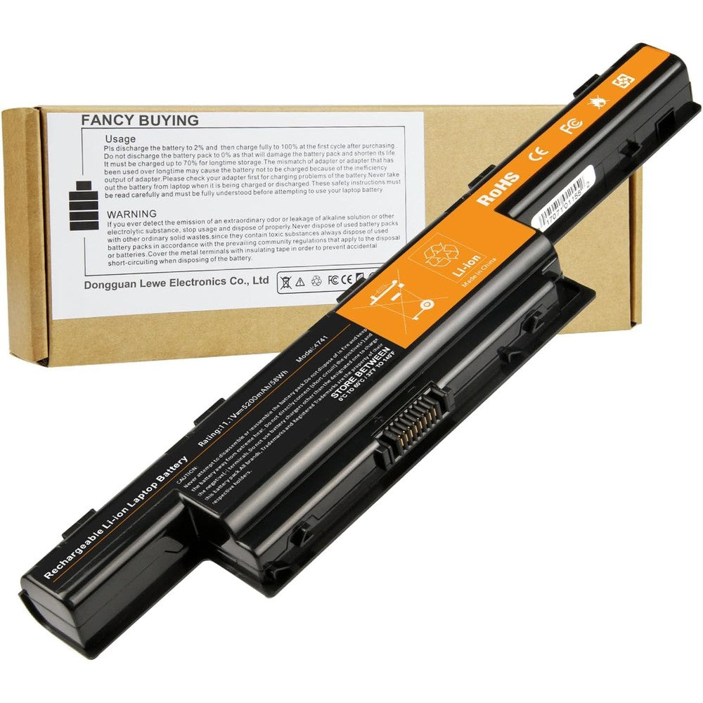 Wistar AS10D31 replacement laptop battery front view showcasing the durable black outer shell casing